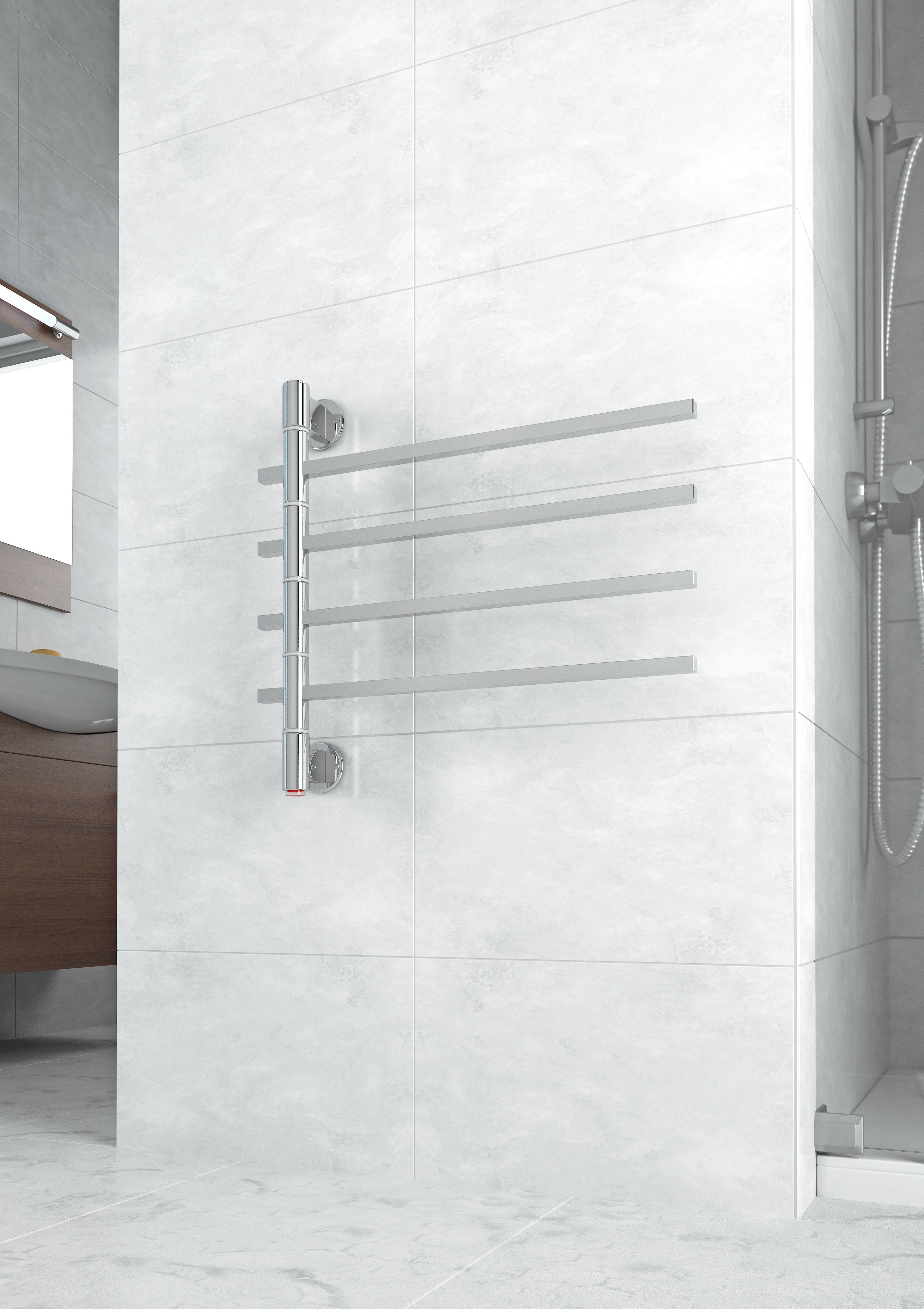 THERMOGROUP STRAIGHT SQUARE SWIVEL HEATED TOWEL RAIL 600MM