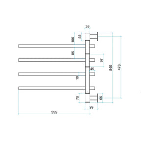 THERMOGROUP STRAIGHT SQUARE SWIVEL NON-HEATED TOWEL RAIL 600MM