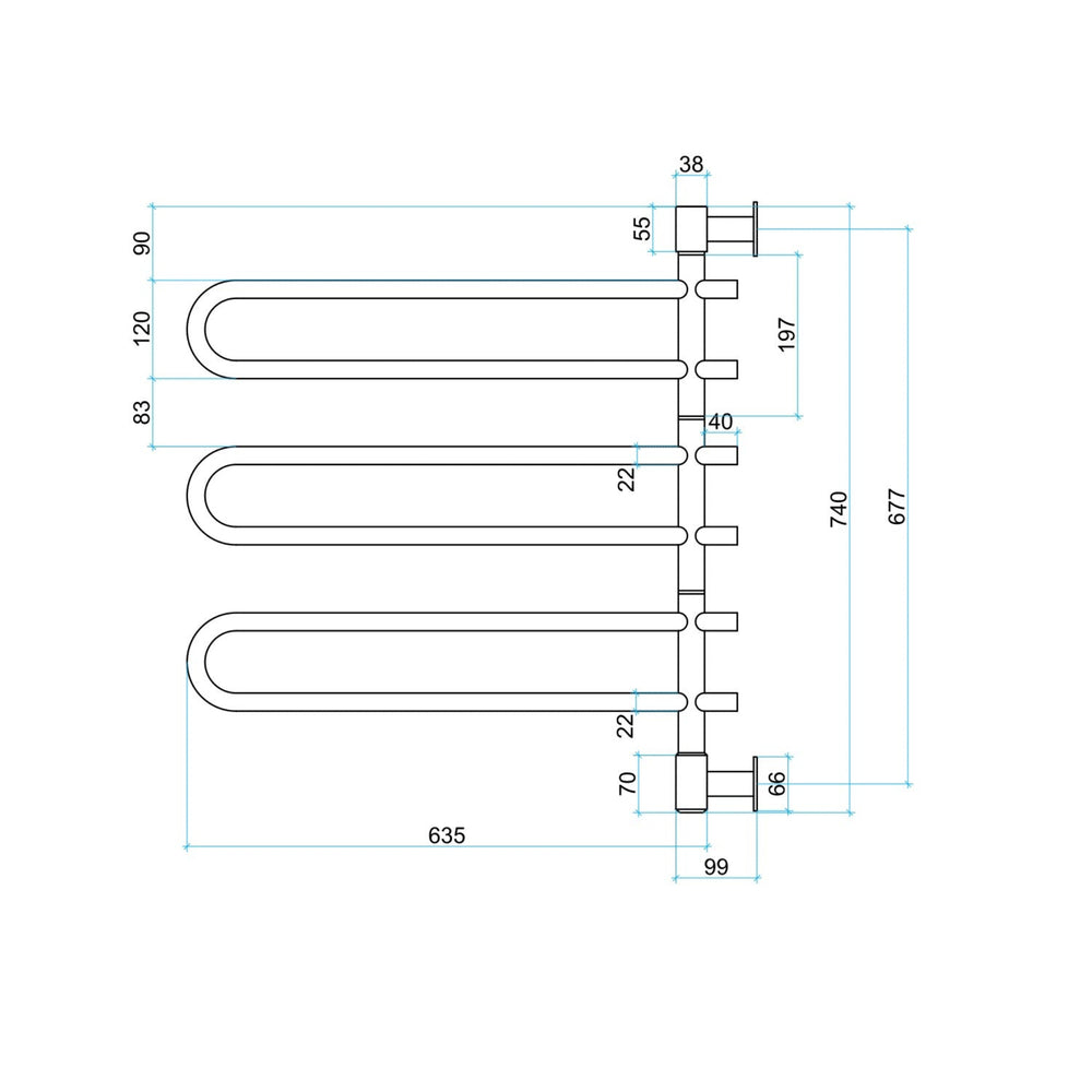 THERMOGROUP STRAIGHT ROUND SWIVEL HEATED TOWEL RAIL 635MM