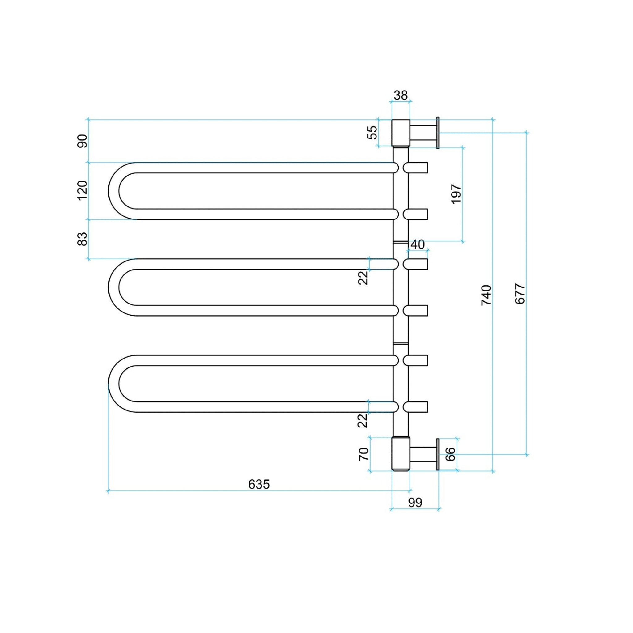 THERMOGROUP STRAIGHT ROUND SWIVEL HEATED TOWEL RAIL 635MM