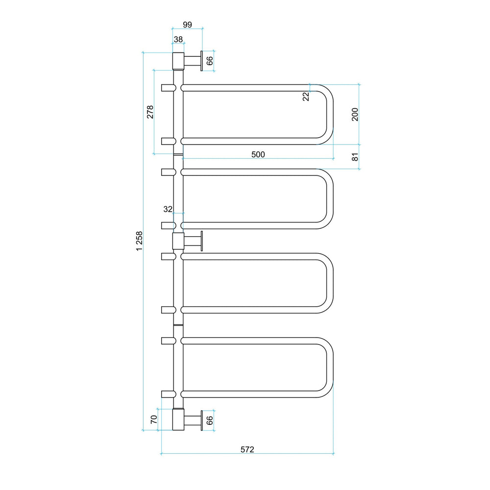 THERMOGROUP ROUND SWIVEL HEATED TOWEL RAIL POLISHED STAINLESS STEEL 1260MM