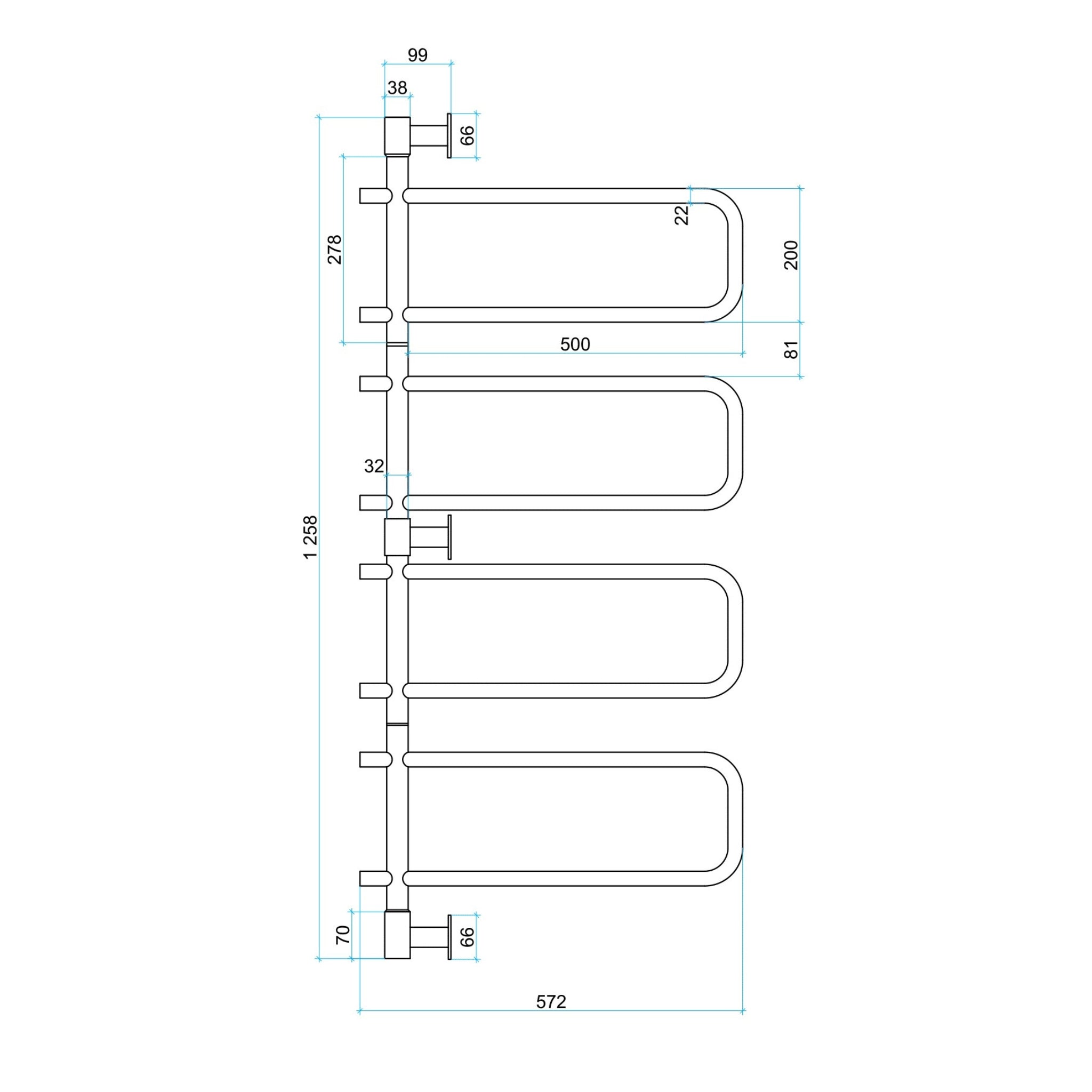 THERMOGROUP ROUND SWIVEL HEATED TOWEL RAIL POLISHED STAINLESS STEEL 1260MM