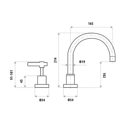 LINKWARE SABINE LEVER VANITY HOB SINK SET CHROME