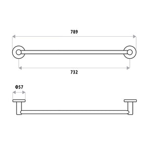 LINKWARE SABINE SINGLE NON-HEATED TOWEL RAIL 732MM CHROME
