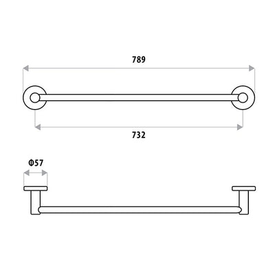 LINKWARE SABINE SINGLE NON-HEATED TOWEL RAIL 732MM CHROME