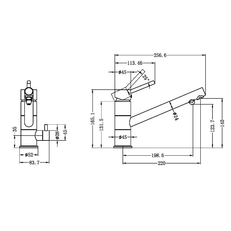 NERO DOLCE LEAD FREE THREE-WAY KITCHEN MIXER 165MM MATTE BLACK