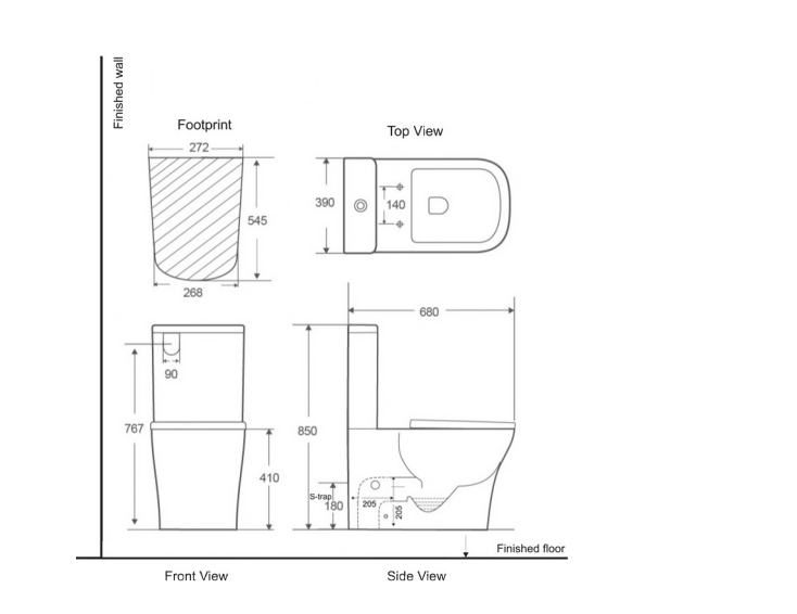 BEL BAGNO MODENA RIMLESS BACK TO WALL TOILET SUITE GLOSS WHITE