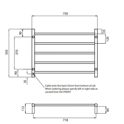 RADIANT HEATING 5-BARS ROUND LADDER HEATED TOWEL RAIL CLASSIC GOLD 750MM