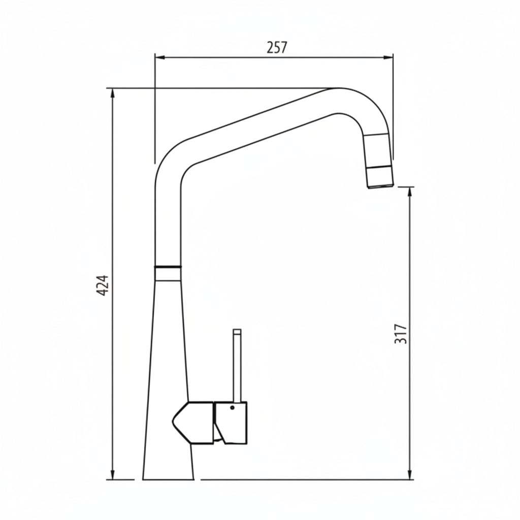 OLIVERI ESSENTE 316 LEAD FREE SQUARE GOOSE NECK KITCHEN MIXER 443MM BRUSHED BLACK