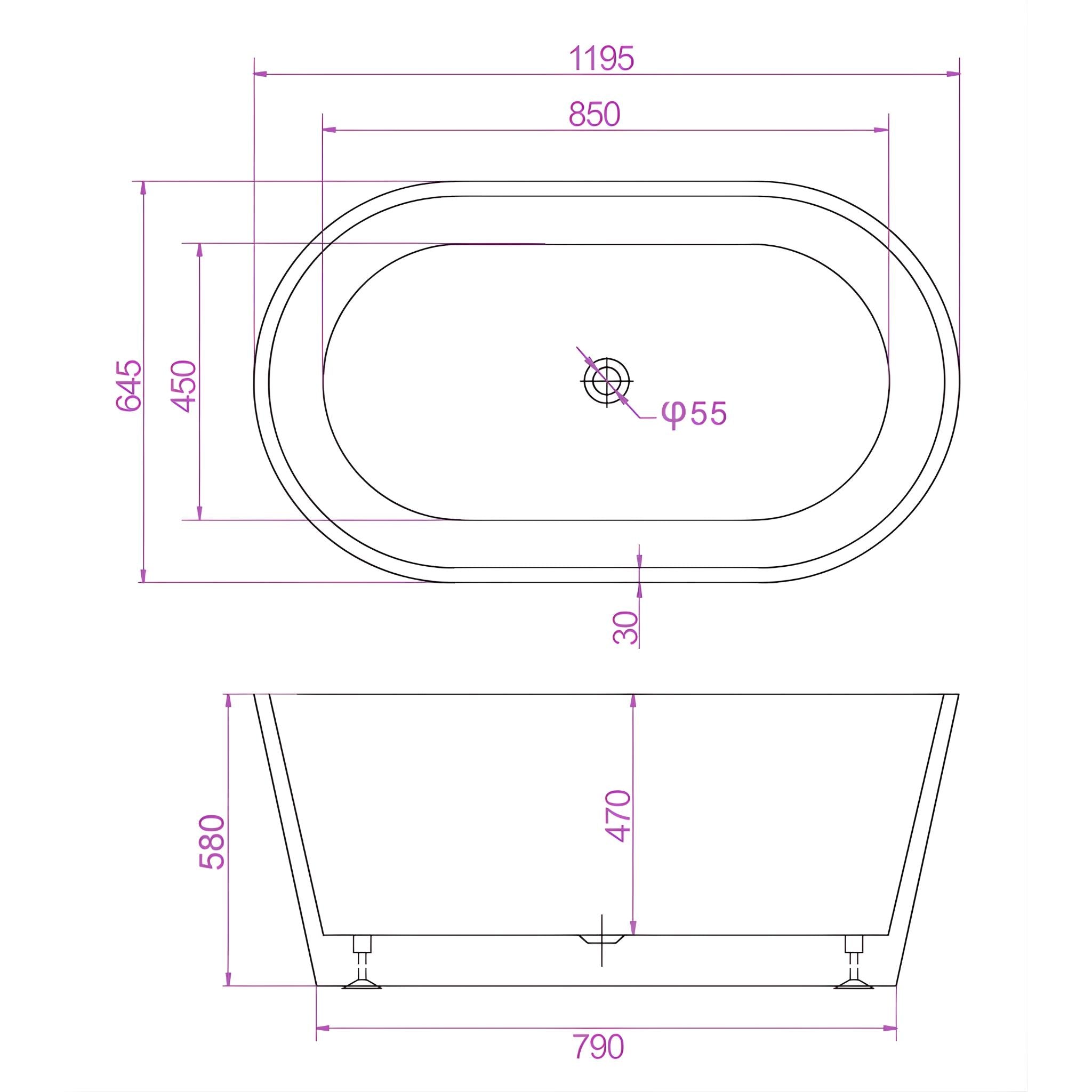 RIVA SHANTY FREESTANDING BATHTUB GLOSS WHITE (AVAILABLE IN 1200MM, 1300MM, 1400MM, 1500MM, 1600MM AND 1700MM)