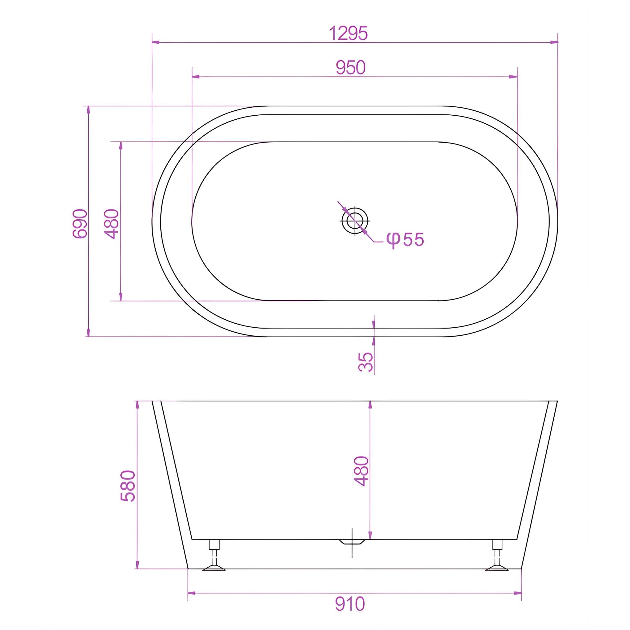 RIVA SHANTY FREESTANDING BATHTUB GLOSS WHITE (AVAILABLE IN 1200MM, 1300MM, 1400MM, 1500MM, 1600MM AND 1700MM)