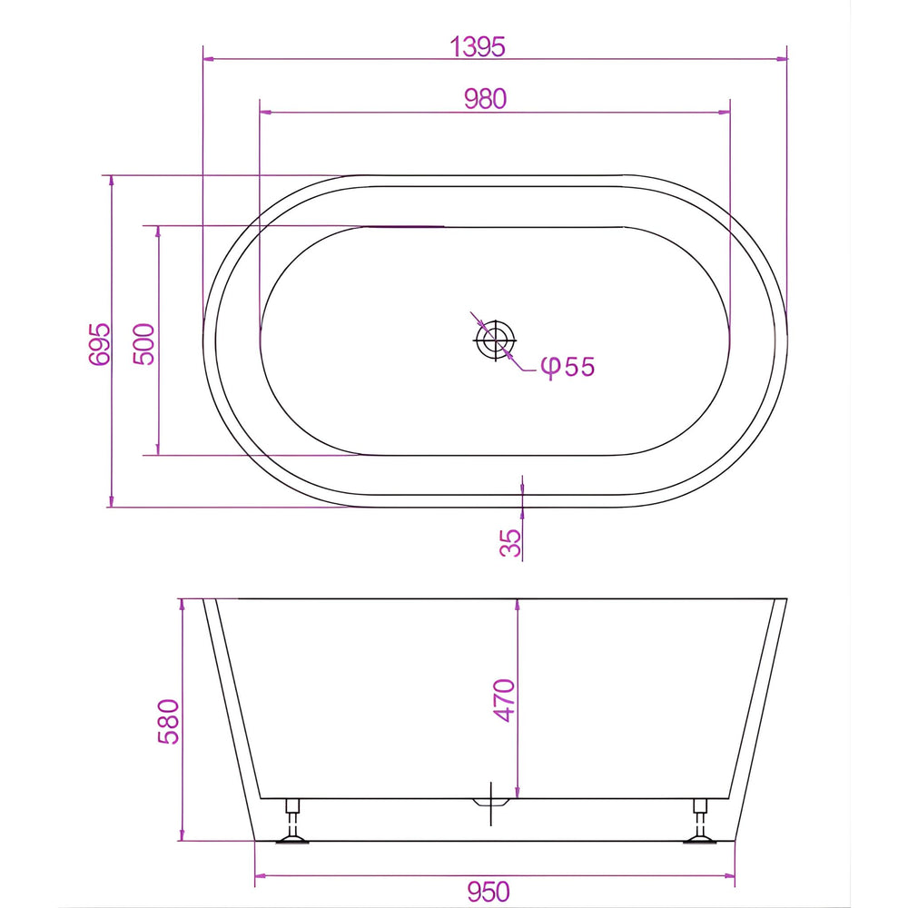 RIVA SHANTY FREESTANDING BATHTUB GLOSS WHITE (AVAILABLE IN 1200MM, 1300MM, 1400MM, 1500MM, 1600MM AND 1700MM)