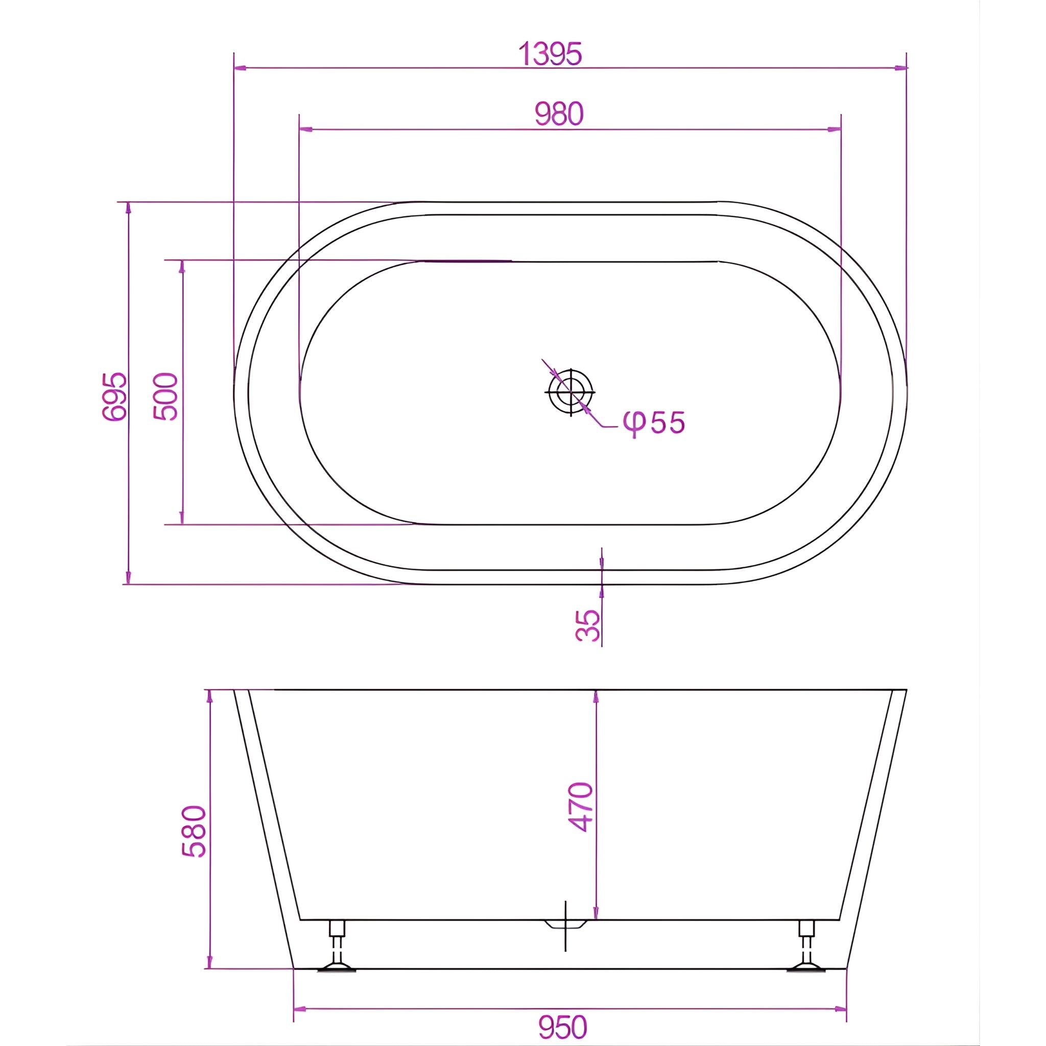 RIVA SHANTY FREESTANDING BATHTUB GLOSS WHITE (AVAILABLE IN 1200MM, 1300MM, 1400MM, 1500MM, 1600MM AND 1700MM)