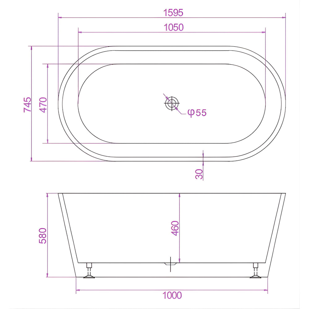RIVA SHANTY FREESTANDING BATHTUB GLOSS WHITE (AVAILABLE IN 1200MM, 1300MM, 1400MM, 1500MM, 1600MM AND 1700MM)