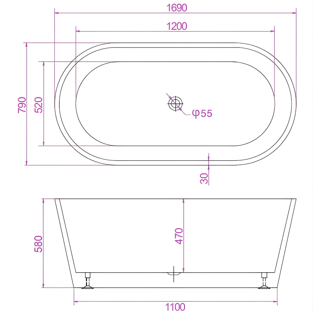 RIVA SHANTY FREESTANDING BATHTUB GLOSS WHITE (AVAILABLE IN 1200MM, 1300MM, 1400MM, 1500MM, 1600MM AND 1700MM)
