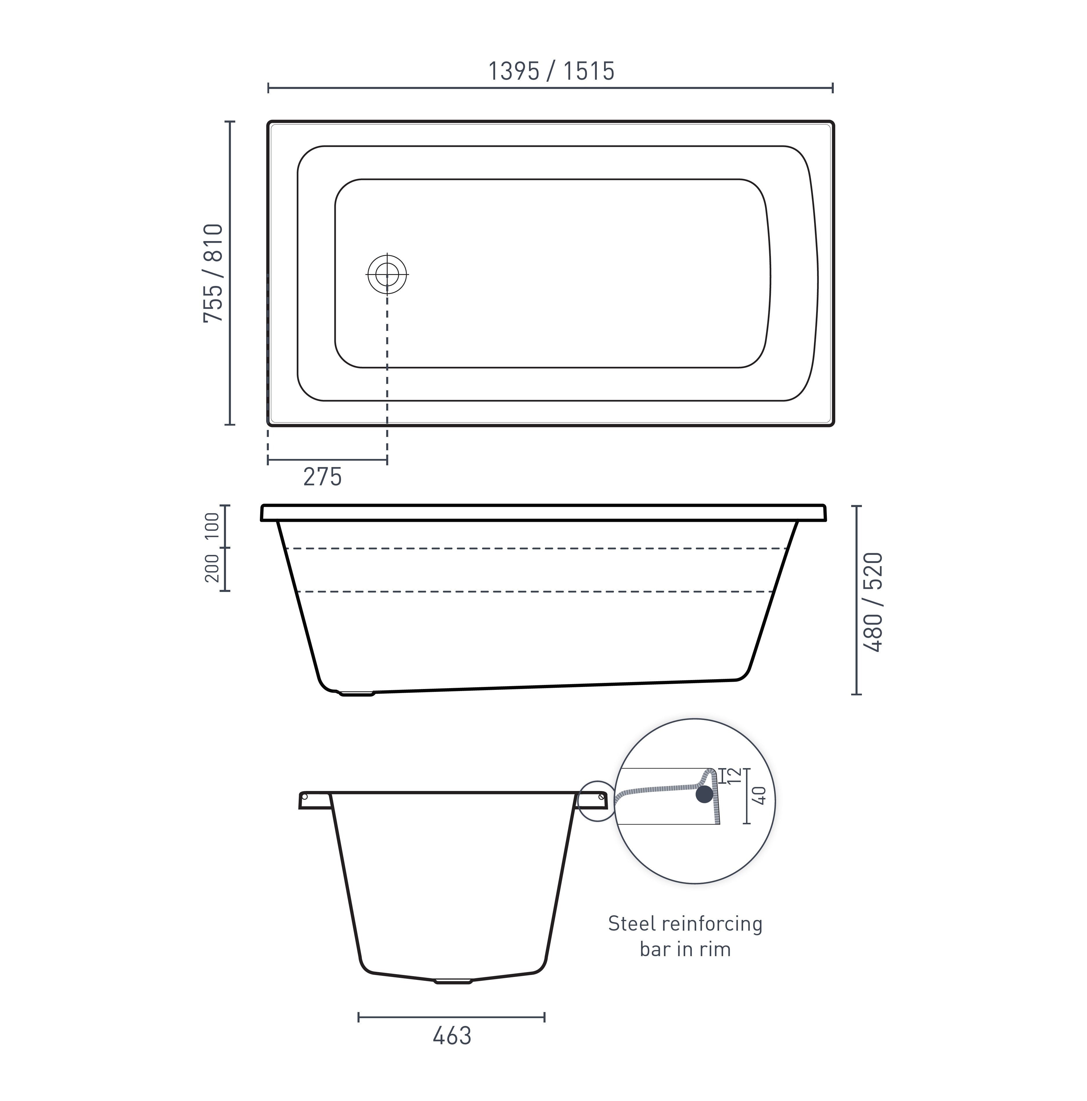 DECINA SHENSEKI INSET DOLCE VITA SPA BATH GLOSS WHITE (AVAILABLE IN 1395MM, AND 1515MM) WITH 16-JETS