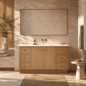 RIVA TOFINO COASTAL OAK 1500MM SINGLE BOWL FLOOR STANDING VANITY WITH KICKBOARD
