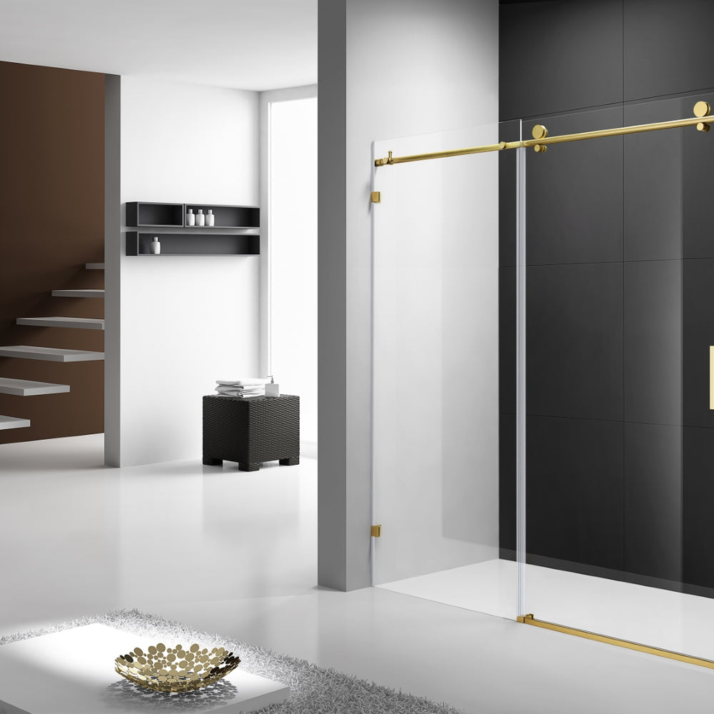 ROMA SL1 WALL TO WALL FRAMELESS SLIDING DOOR BRUSHED GOLD