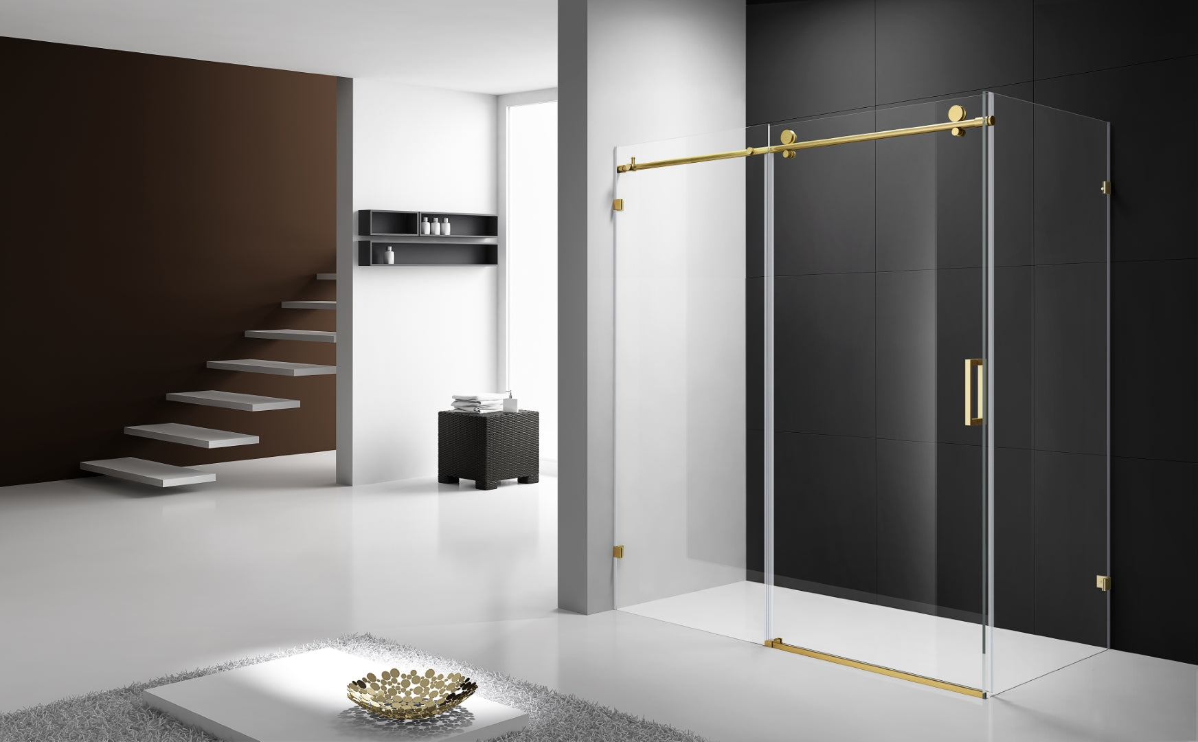 ROMA SL1 WALL TO WALL FRAMELESS SLIDING DOOR BRUSHED GOLD