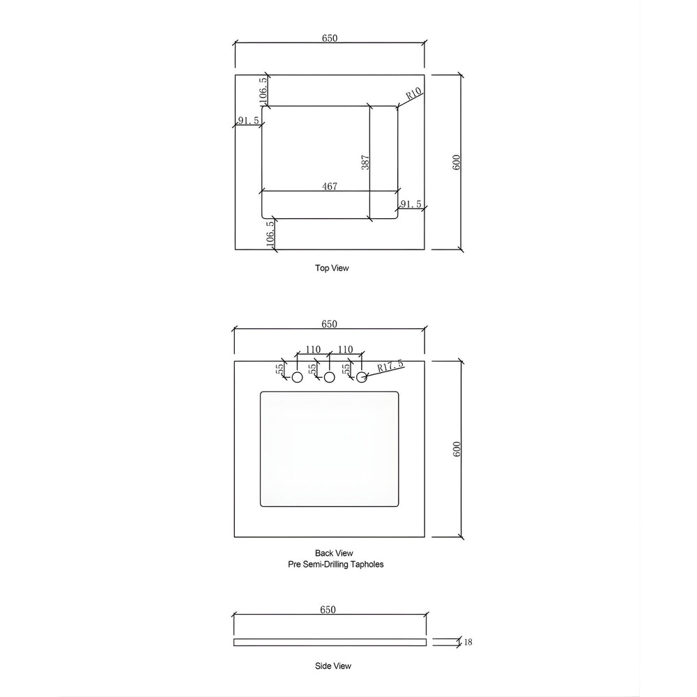 OTTI HAMPSHIRE MATTE WHITE 650MM MINI LAUNDRY SET WITH STONE TOP & SINK