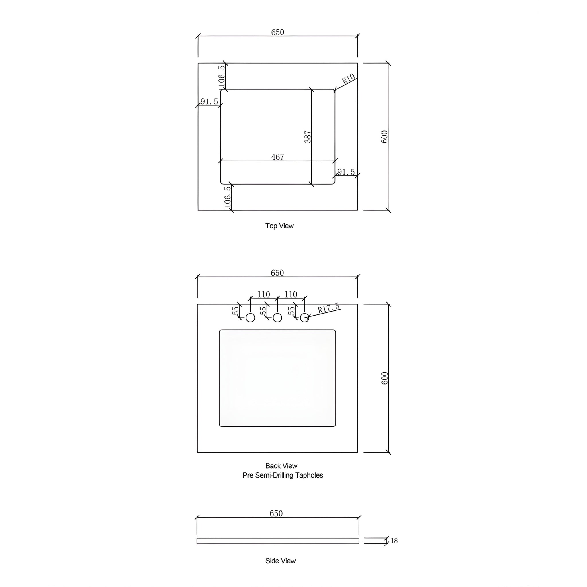 OTTI MARLO MATTE BLACK 650MM MINI LAUNDRY SET WITH STONE TOP & SINK