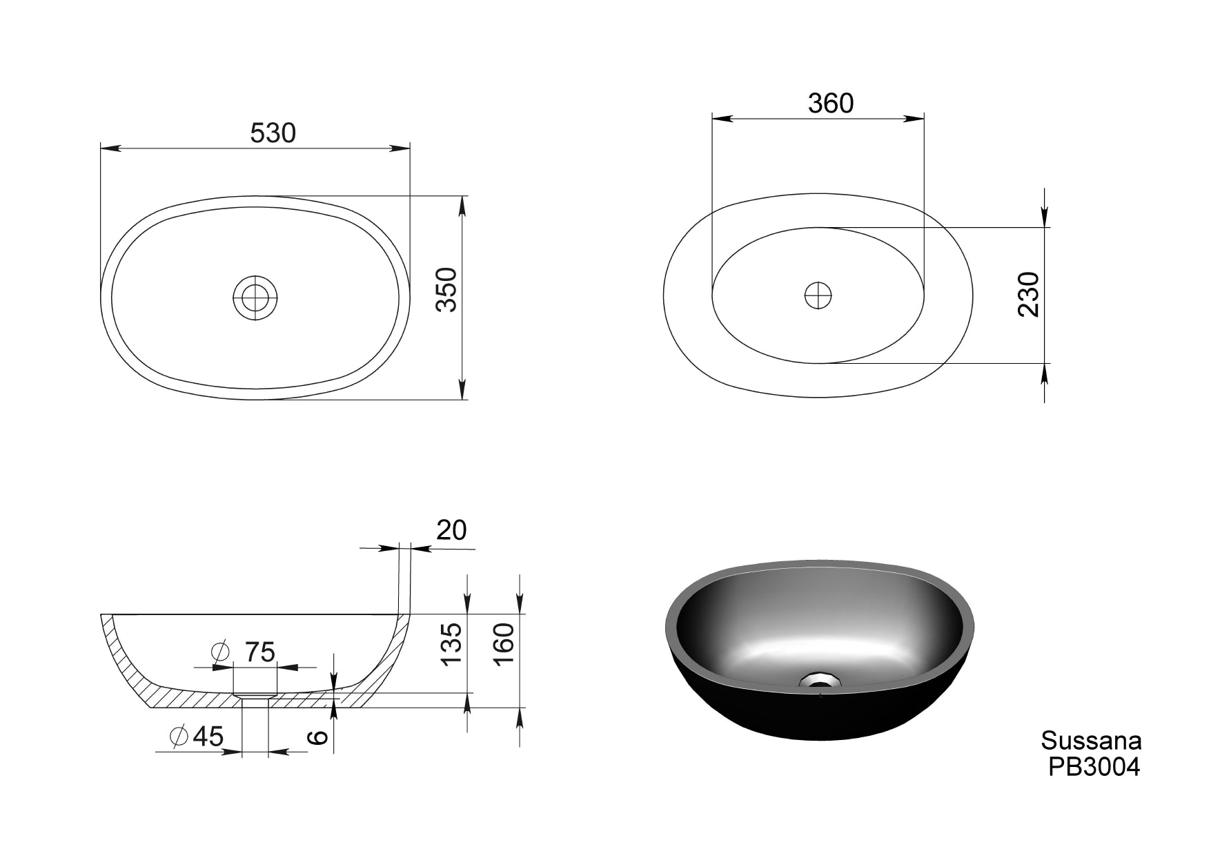 PIETRA BIANCA SUSSANA ABOVE COUNTER STONE BASIN WITH CUSTOM COLOURS 530MM