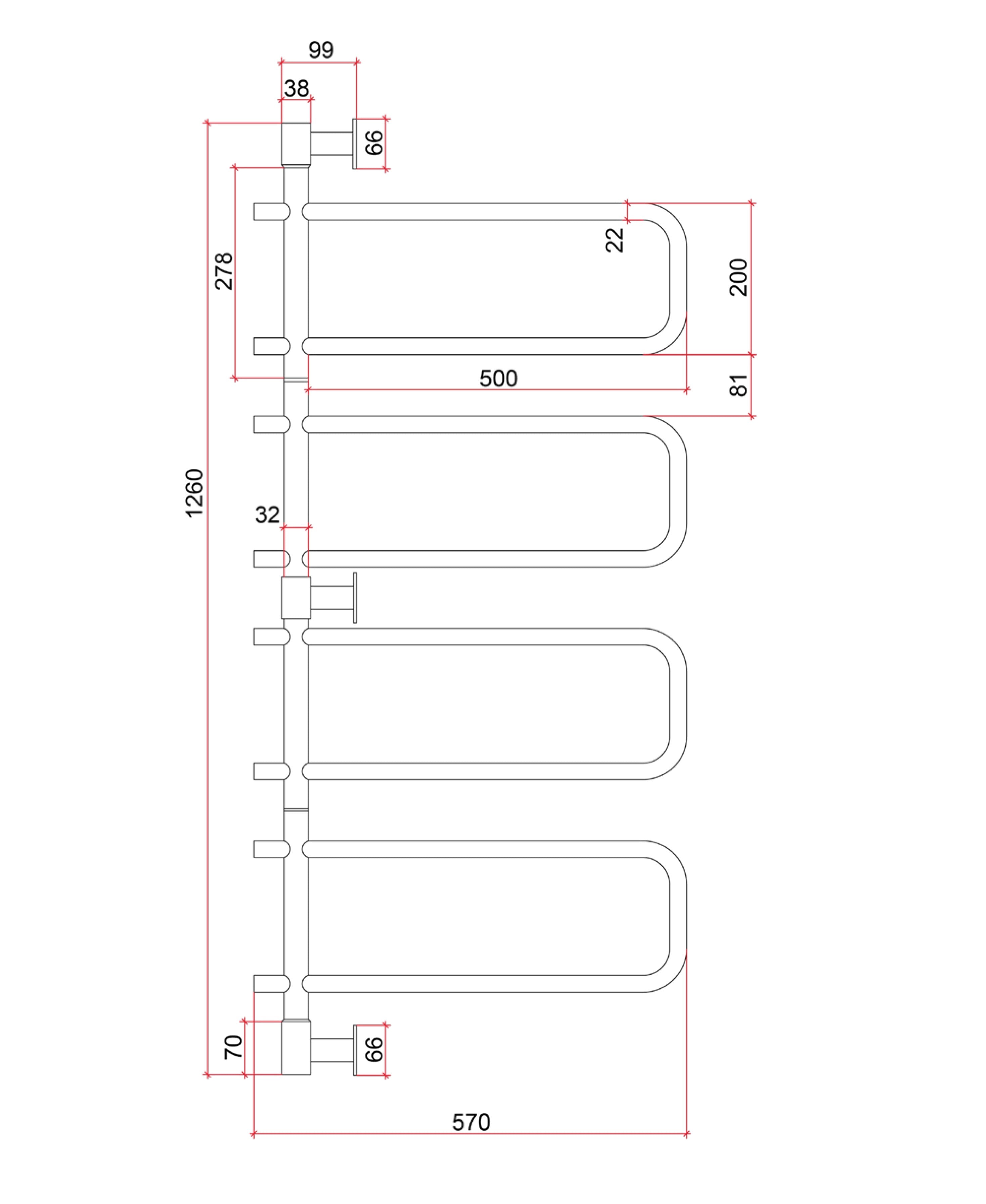 THERMOGROUP ROUND SWIVEL HEATED TOWEL RAIL POLISHED STAINLESS STEEL 1260MM