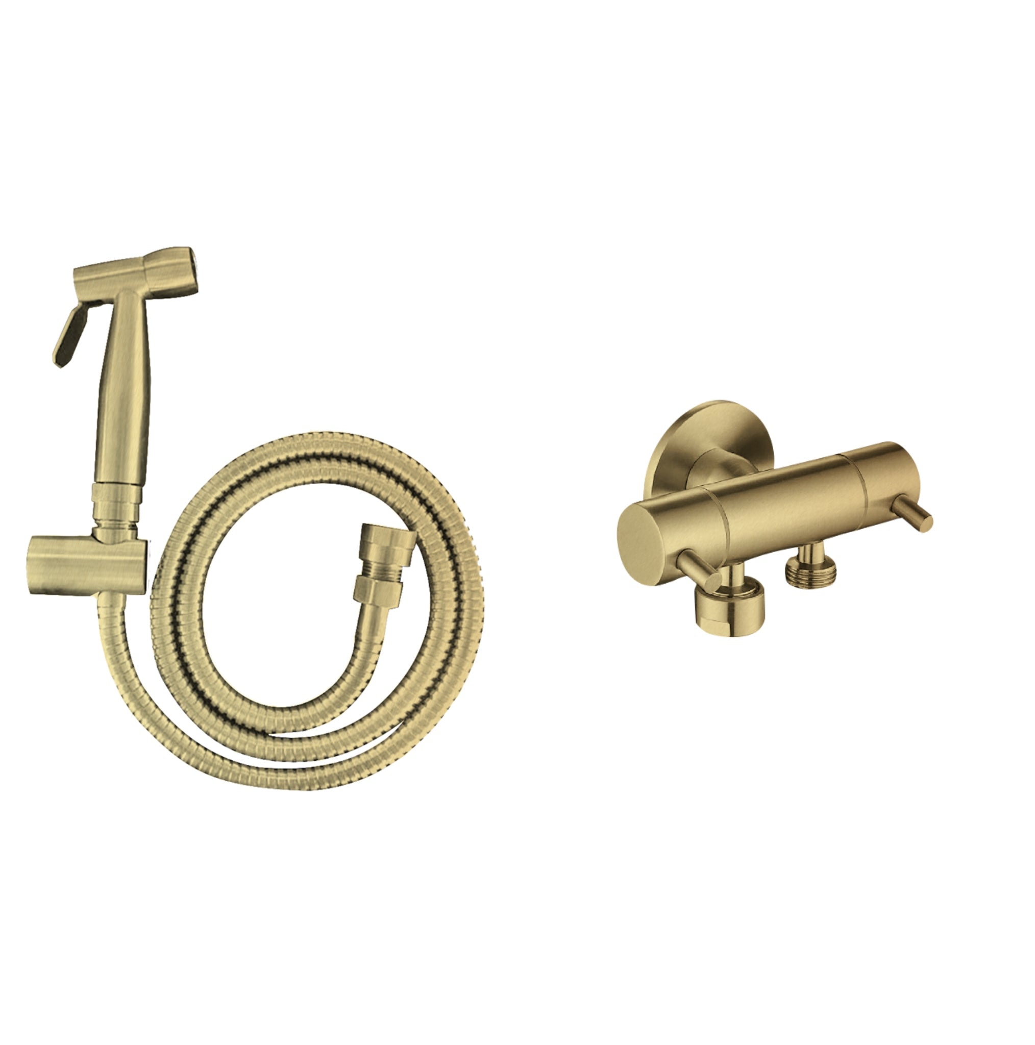 LINKWARE TRIGGER SPRAY WITH REINFORCED HOSE & DUAL MINI CISTERN COCK BRUSHED GOLD 1200MM