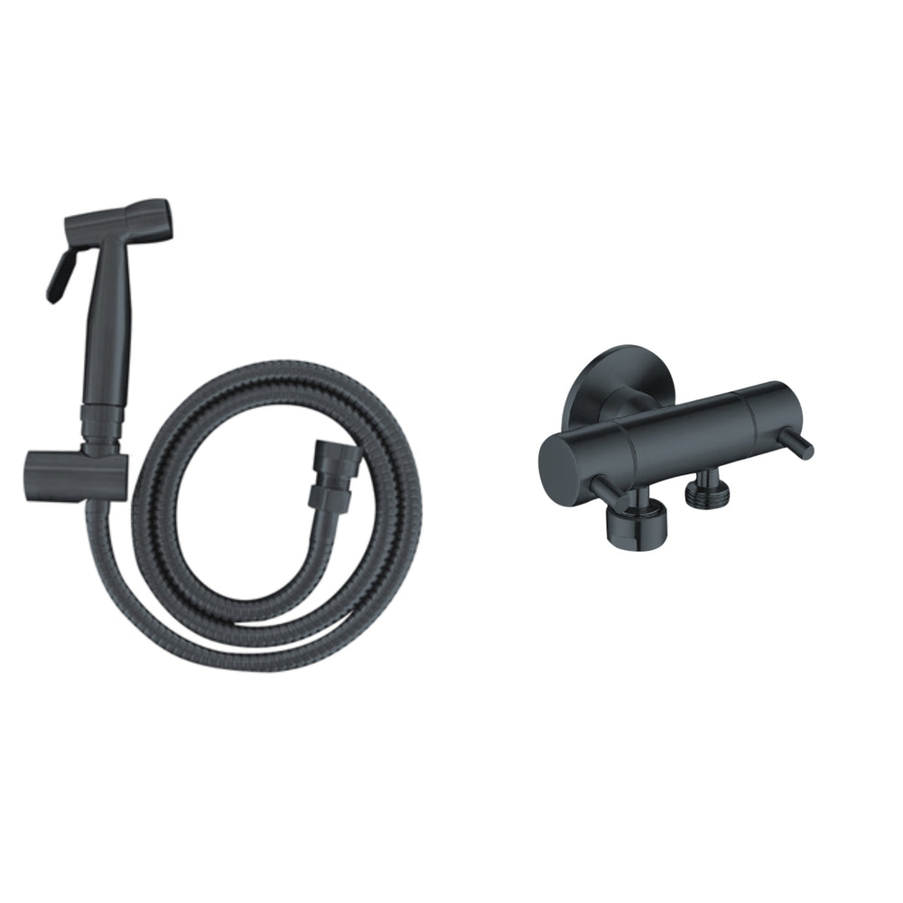 LINKWARE TRIGGER SPRAY WITH REINFORCED HOSE AND DUAL MINI CISTERN COCK 1200MM GUN METAL