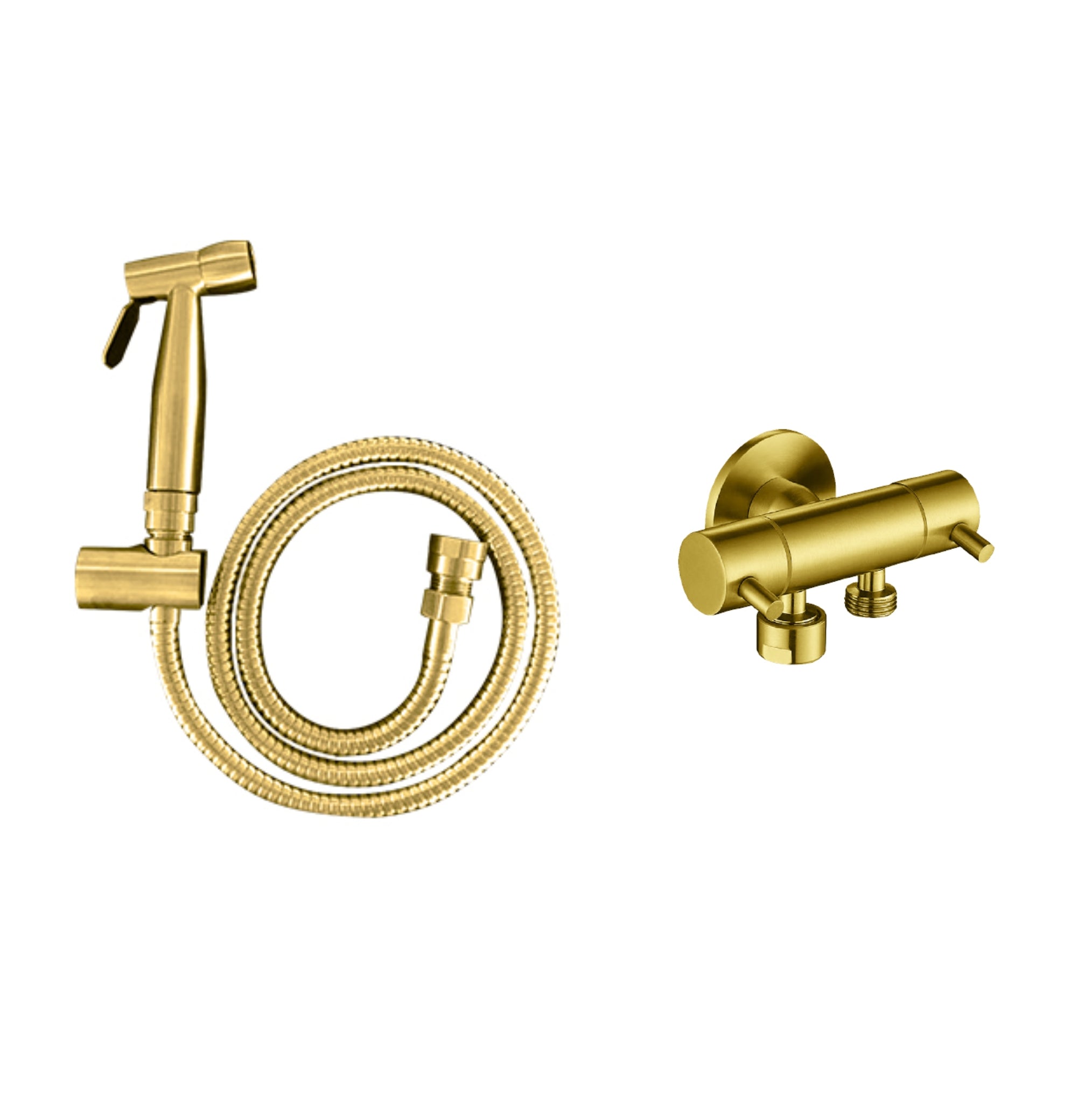 LINKWARE TRIGGER SPRAY WITH REINFORCED HOSE & DUAL MINI CISTERN COCK GOLD 1200MM