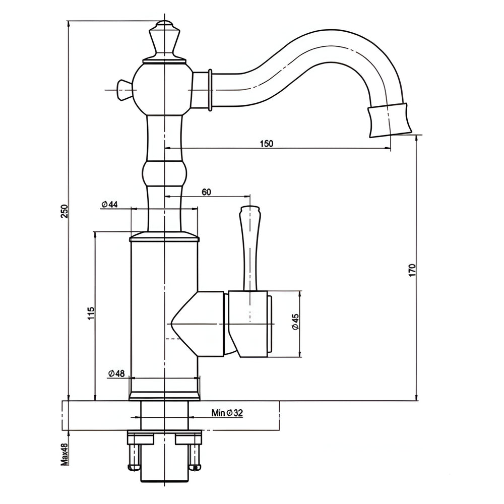 LINKWARE AUGUSTINE LEAD FREE BASIN MIXER 250MM PVD GOLD
