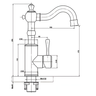 LINKWARE AUGUSTINE LEAD FREE BASIN MIXER 250MM BLACK