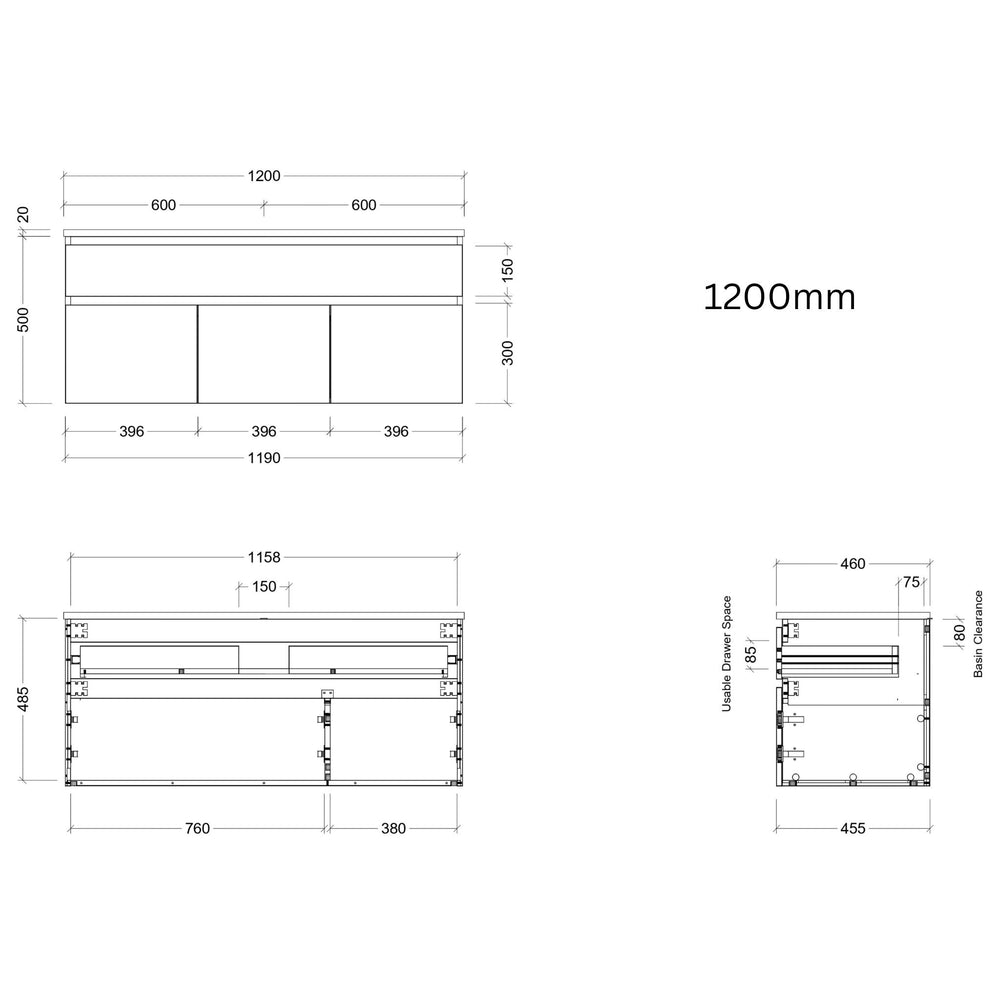 TIMBERLINE TAYLOR CUSTOM WALL HUNG VANITY (ALL SIZING)