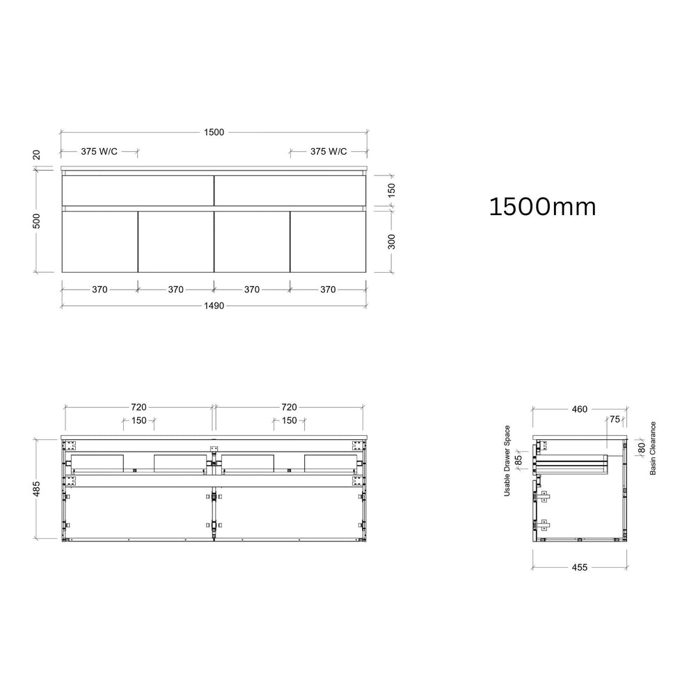 TIMBERLINE TAYLOR CUSTOM WALL HUNG VANITY (ALL SIZING)