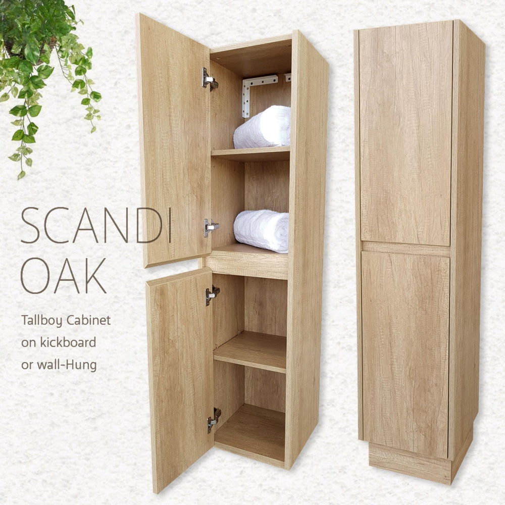 FIENZA EDGE FLOOR STANDING TALL BOY ON KICKBOARD SCANDI OAK 350X1520MM