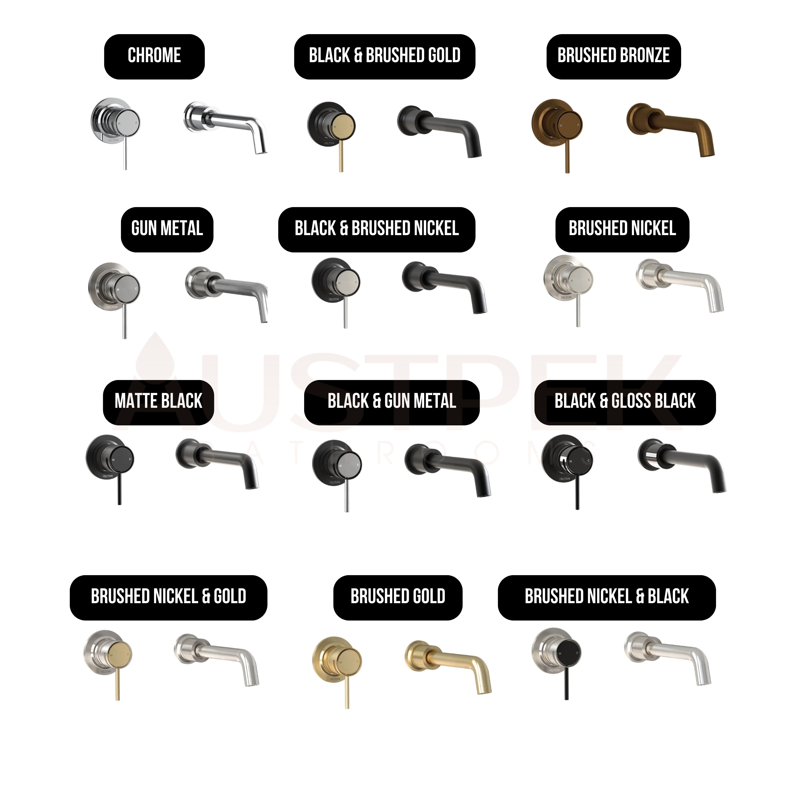 FELTON TATE WALL MOUNTED BASIN / BATH MIXER BLACK AND BRUSHED GOLD 180MM