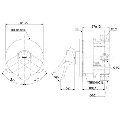 TOTO GA WALL MIXER FULL KIT 135MM CHROME