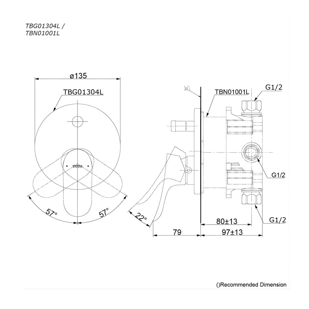 TOTO GO SHOWER MIXER WITH DIVERTER FULL KIT 135MM CHROME