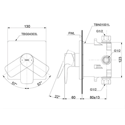 TOTO GA WALL MIXER FULL KIT 130MM CHROME