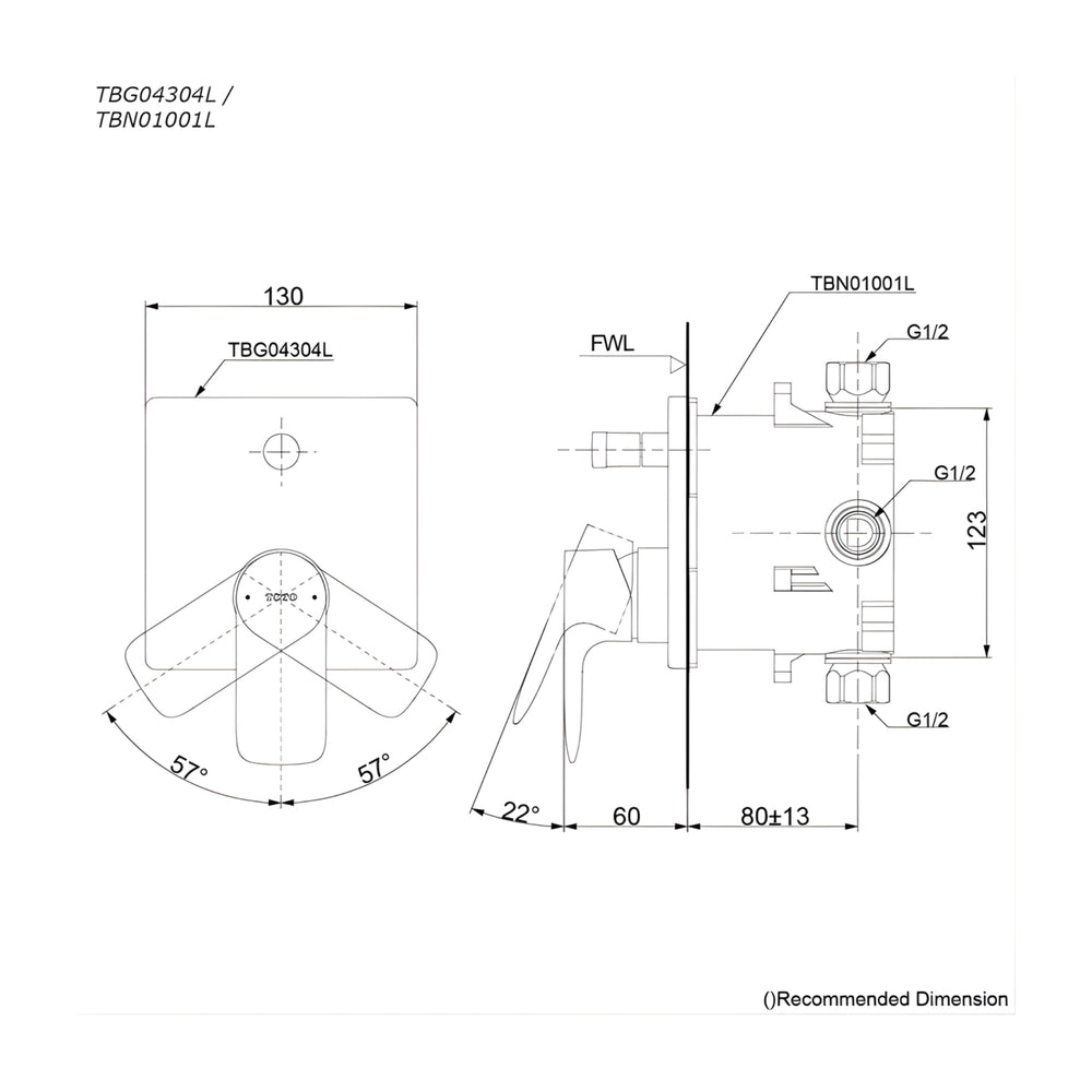 TOTO GA SHOWER MIXER WITH DIVERTER FULL KIT 130MM CHROME
