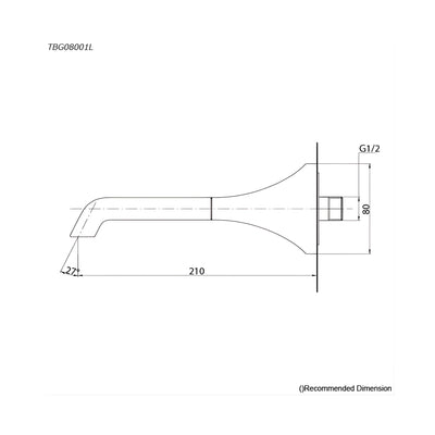 TOTO GC BATH SPOUT 210MM CHROME