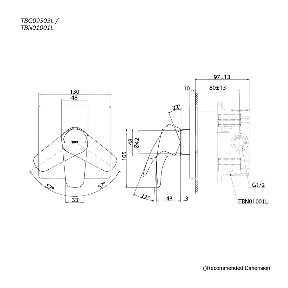 TOTO GM WALL MIXER FULL KIT 130MM CHROME