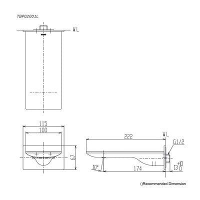 TOTO Z BATH SPOUT 222MM CHROME