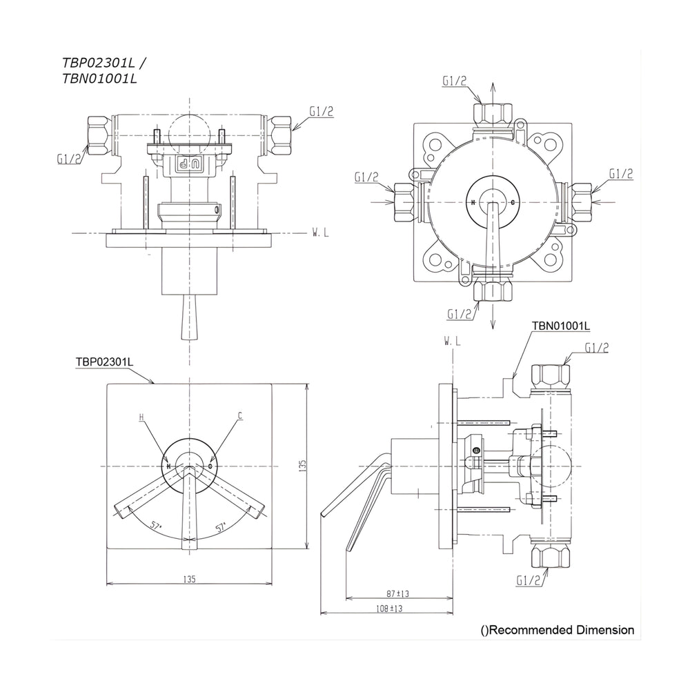 TOTO Z WALL MIXER FULL KIT 135MM CHROME