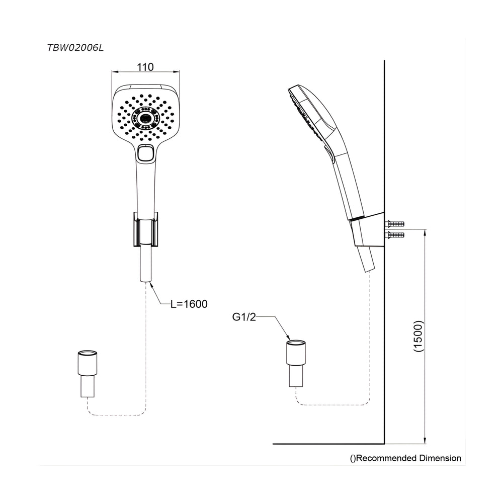 TOTO G SELECTION SQUARE 3-MODE HAND SHOWER WITH HOSE 110MM CHROME