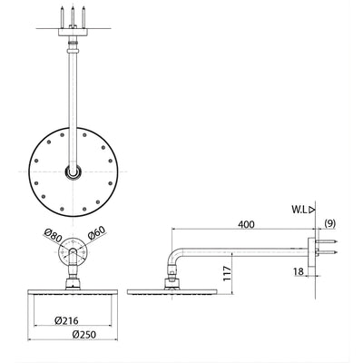TOTO G SELECTION ROUND SHOWER HEAD 250MM CHROME