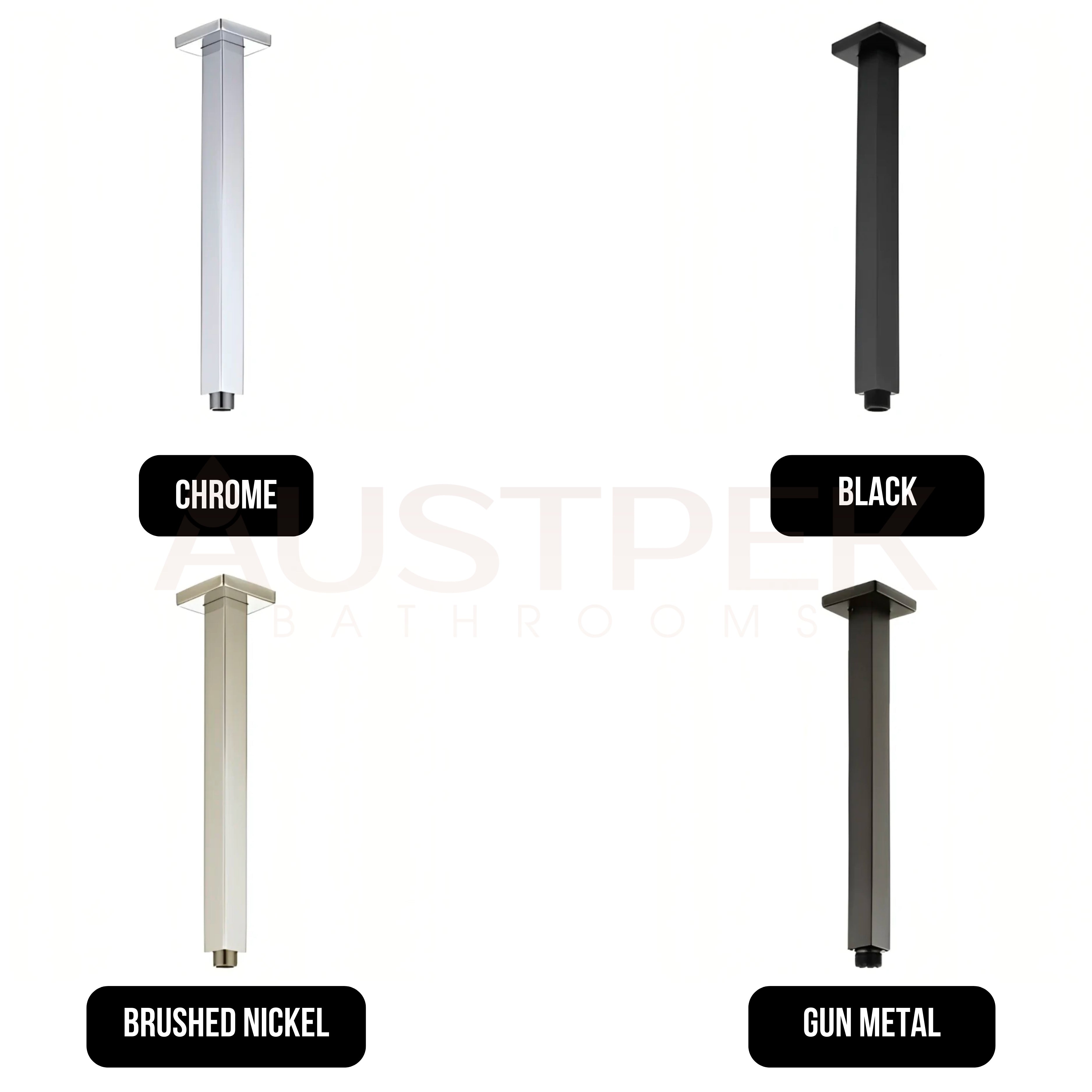 INSPIRE TARAN CEILING SHOWER ARM SQUARE 400MM BRUSHED NICKEL