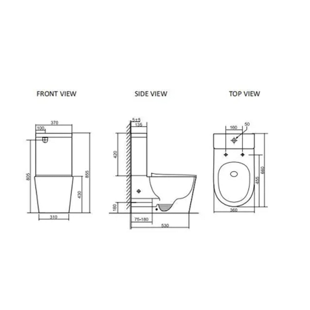 INSPIRE RADIANT RIMLESS TORNADO TOILET SUITE SLIM SEAT MATTE BLACK