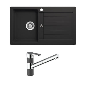 SCHOCK TYPOS SINGLE BOWL KITCHEN SINK WITH LEFT HAND DRAINER AND PULL OUT KITCHEN MIXER ONYX 860MM
