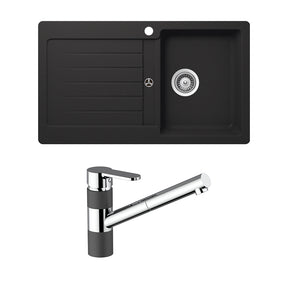 SCHOCK TYPOS SINGLE BOWL KITCHEN SINK WITH RIGHT HAND DRAINER AND PULL OUT KITCHEN MIXER ONYX 860MM